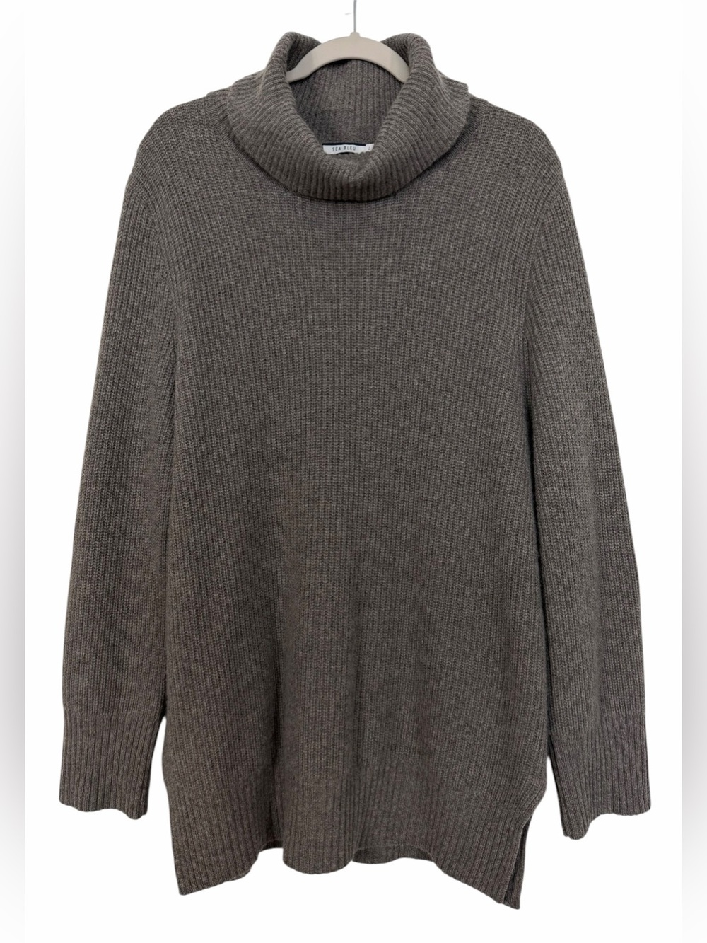Sea Bleu 100% Cashmere Turtleneck Sweater Tunic Taupe Oversized Size Large